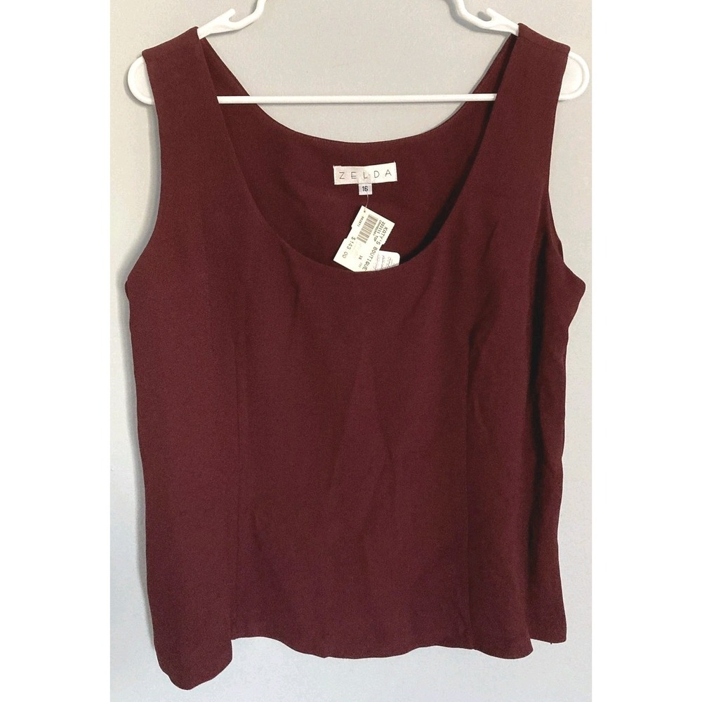 Zelda Tank Top Women 16 Cranberry Red Scoop Neck Sleeveless Side Zip Basic NWT